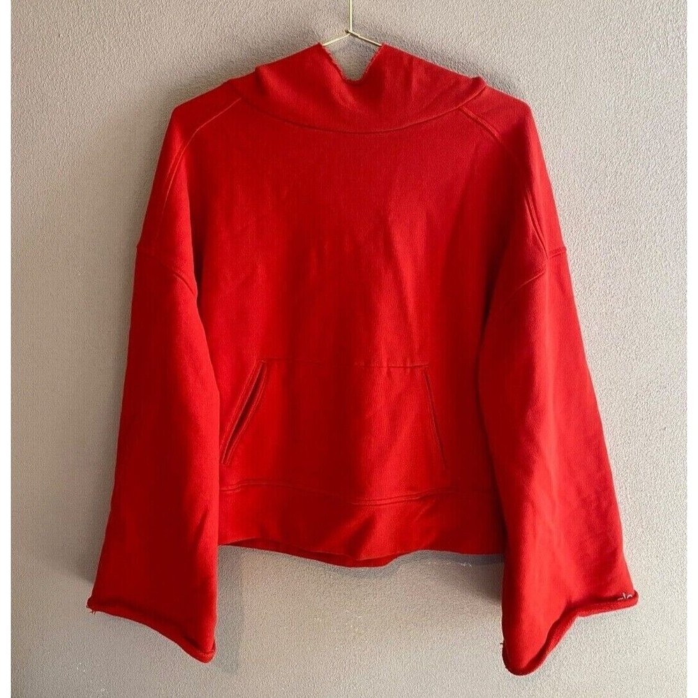 Alo Yoga Womens Sz S Low Key Bell-Sleeve Pullover Hoodie Cherry Pop Red